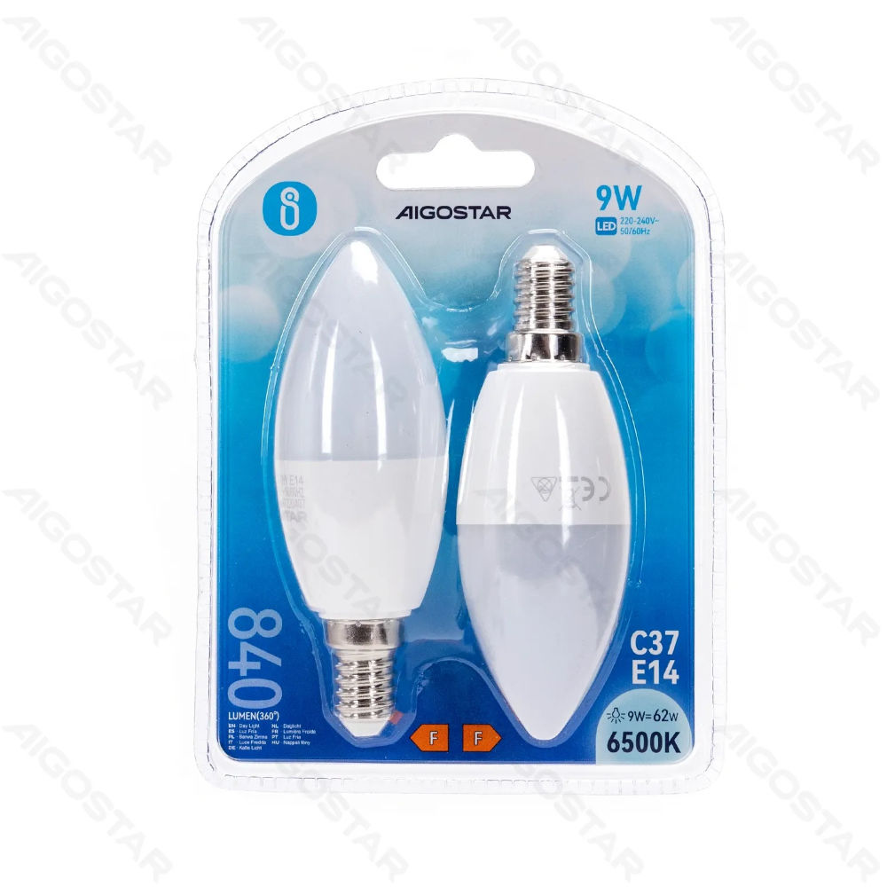 LAMPADINA LED C37 E14 9W - LUCE FREDDA 840LM - 2PZAigostar