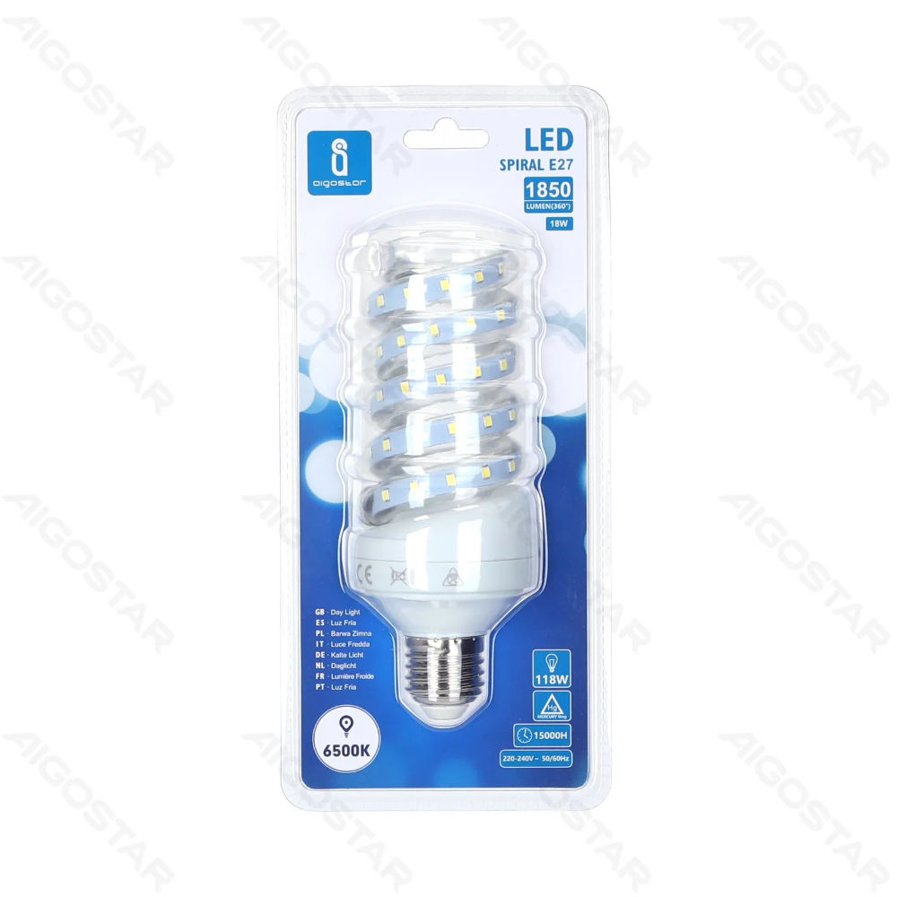 LAMPADINA LED A SPIRALE E27 18W - LUCE FREDDA - 1850LMAigostar