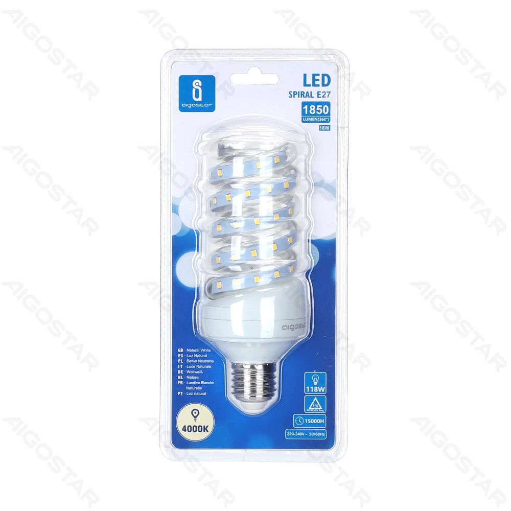 LAMAPDIEN LED A SPIRALI E27 18W - LUCE NEUTRA - 1850LMAigostar
