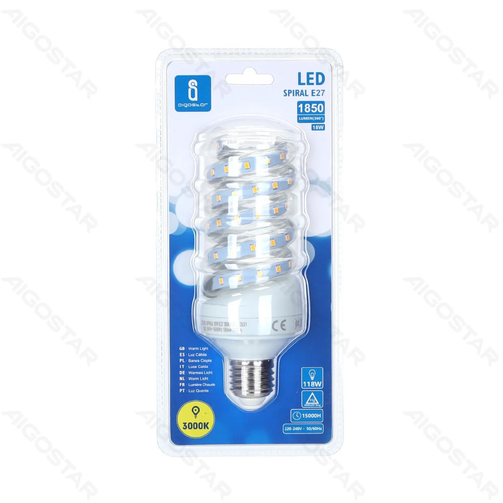 LAMPADINA LED A SPIRALE E27 18W - LUCE CALDA - 1850LMAigostar