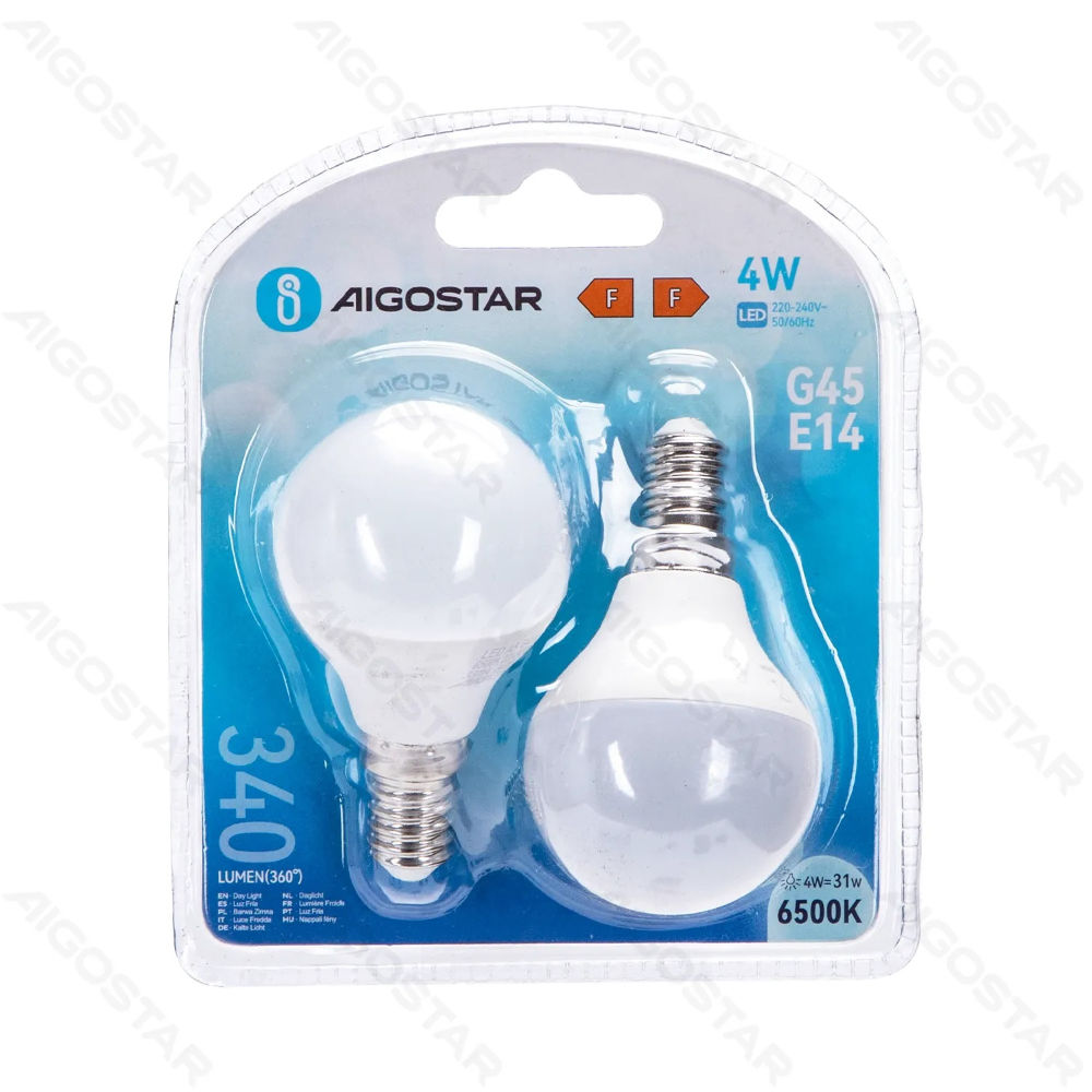 MINI GLOBO LED G45 E14 4W - LUCE FREDDA 340LM - 2PZAigostar