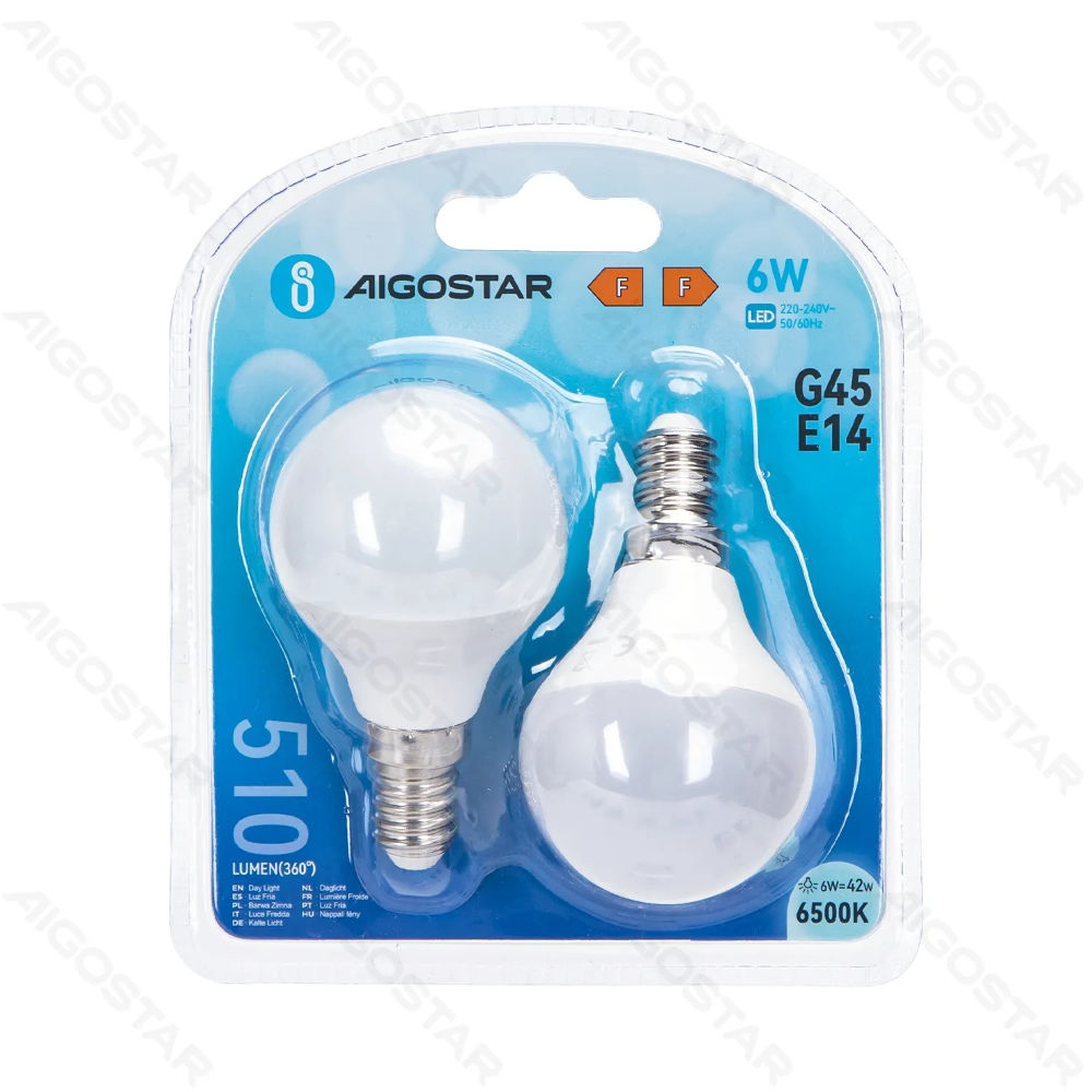 MINI GLOBO LED G45 E14 6W - LUCE FREDDA 510LM - 2PZAigostar