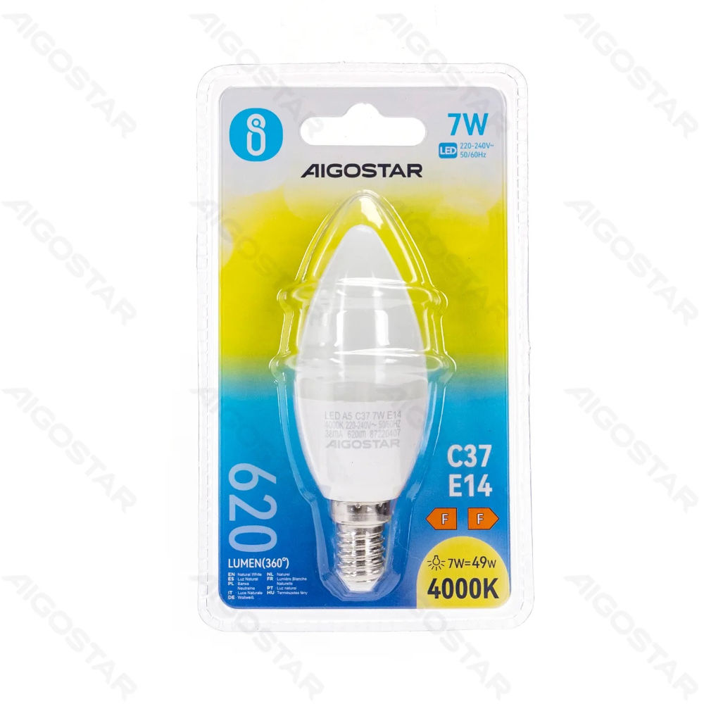 LAMPADINA LED C37 E14 7W - LUCE NEUTRA - 620LMAigostar