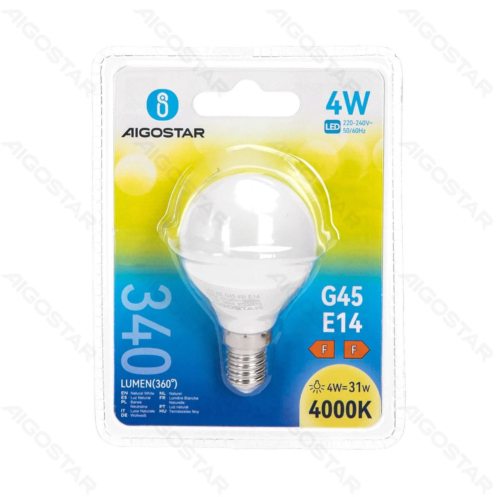 MINI GLOBO LED G45 E14 4W - LUCE NEUTRA - 340LMAigostar