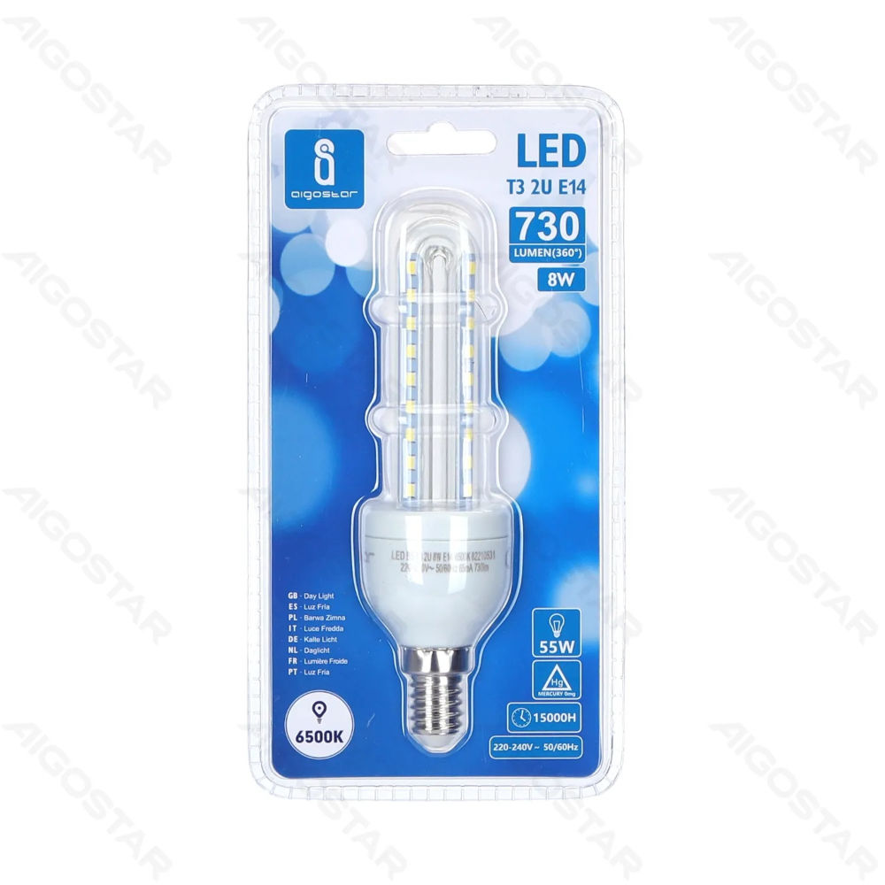 LAMPADINA LED-2U E14 8W - LUCE FREDDA - 730LMAigostar