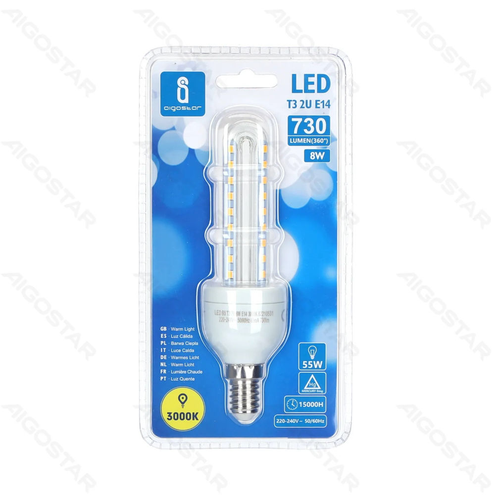 LAMPADINA LED-2U E14 8W - LUCE CALDA - 730LMAigostar