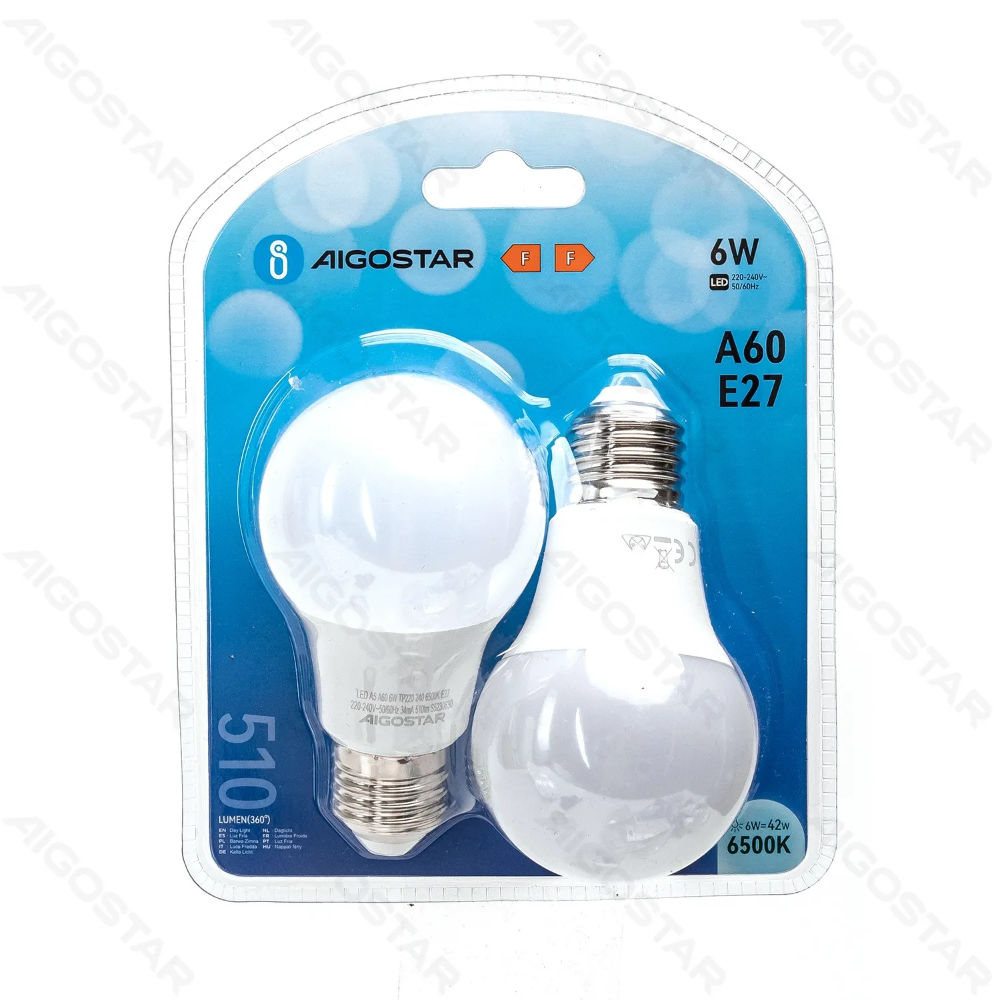 LAMPADINA LED A60 E27 6W - LUCE FREDDA 510LM - 2PZAigostar