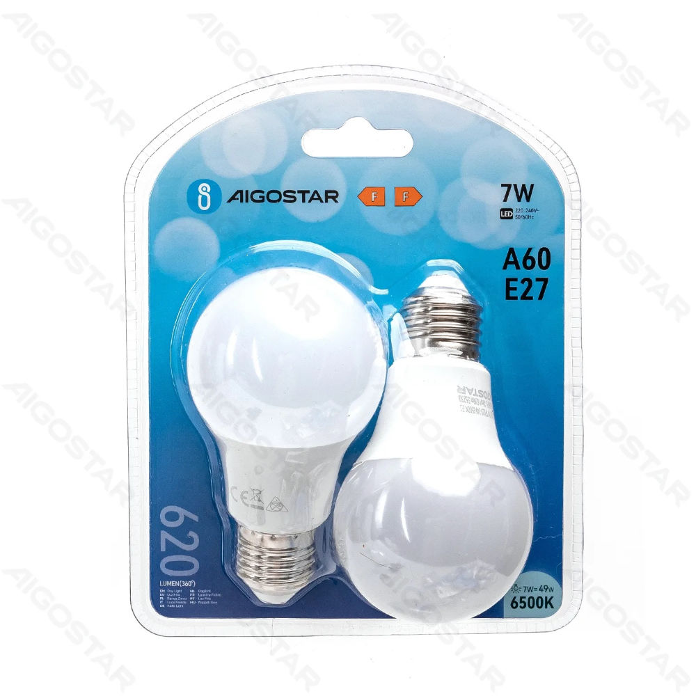 LAMPADINA LED A60 E27 7W - LUCE FREDDA 620LM - 2PZAigostar