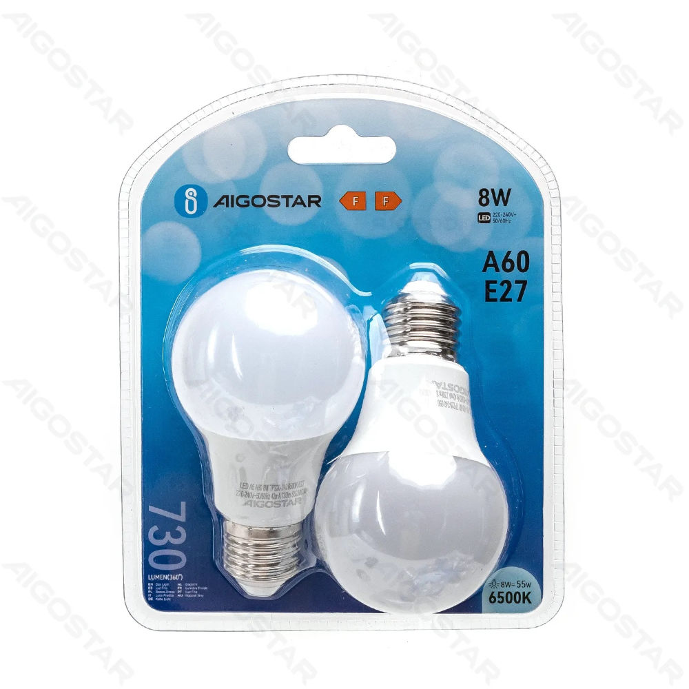 LAMPADINA LED A60 E27 8W - LUCE FREDDA 730LM - 2PZAigostar
