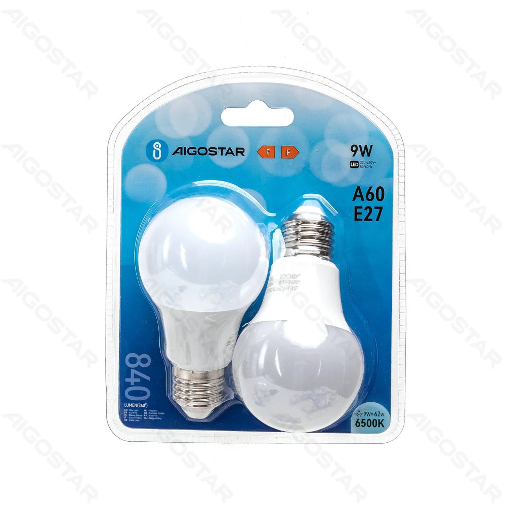 LAMPADINA LED A60 E27 9W - LUCE FREDDA 840LM - 2PZAigostar
