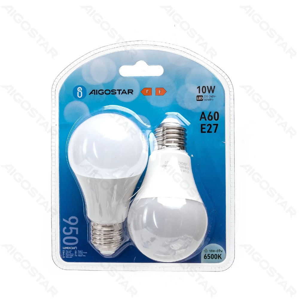 LAMPADINA LED A60 E27 10W - LUCE FREDDA 950LM - 2PZAigostar