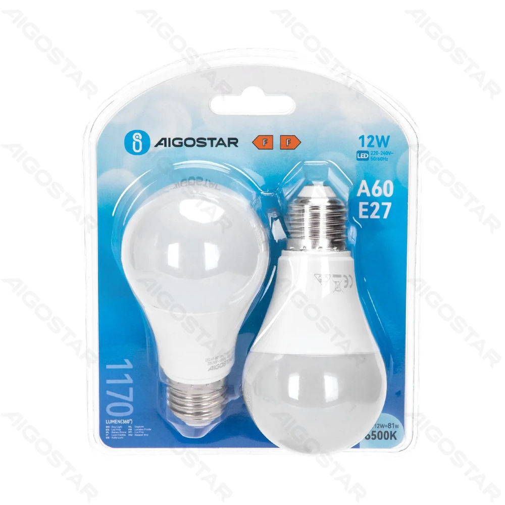 LAMPADINA LED A60 E27 12W - LUCE FREDDA 1170LM - 2PZAigostar