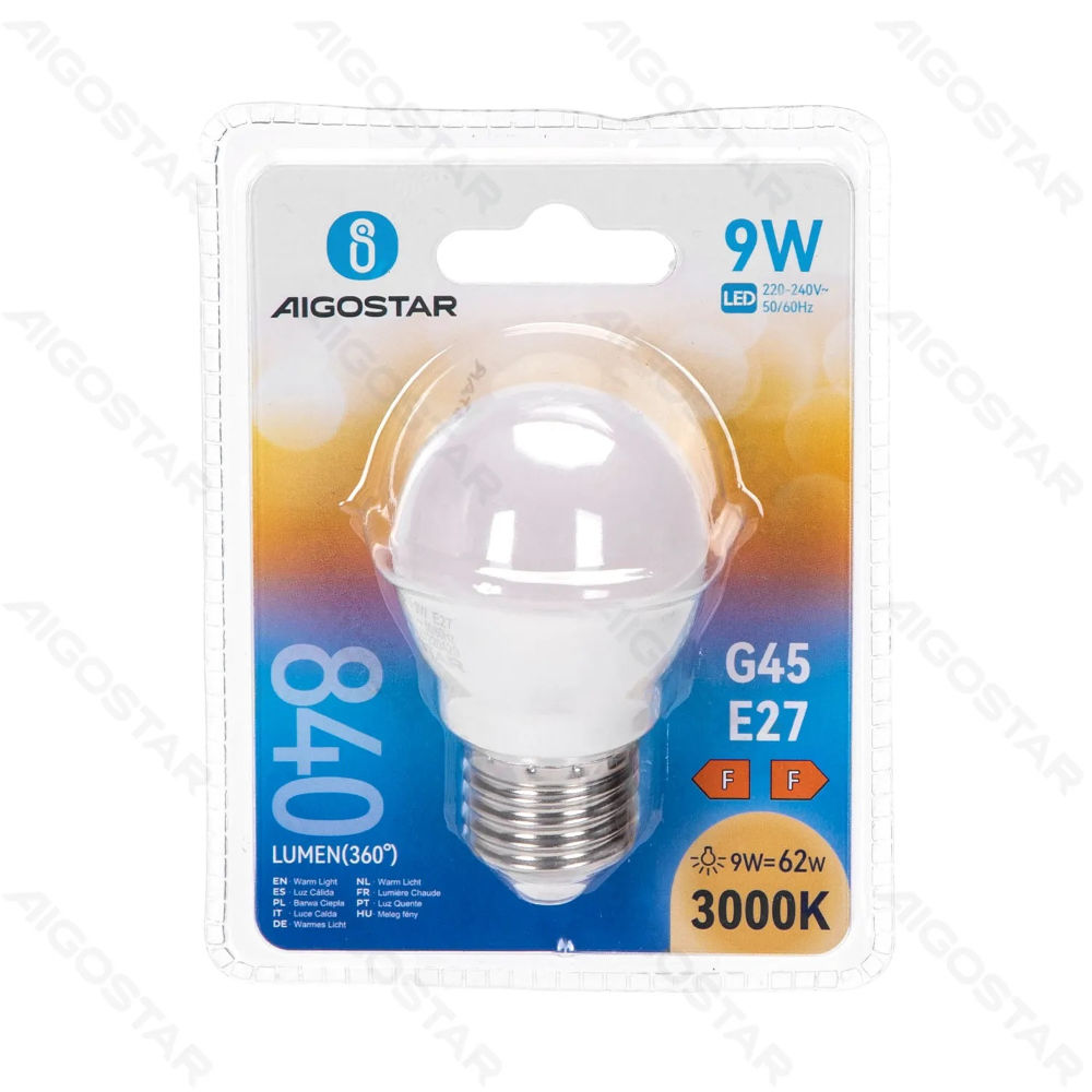 MINI GLOBO LED G45 E27 9W - LUCE CALDA - 840LMAigostar