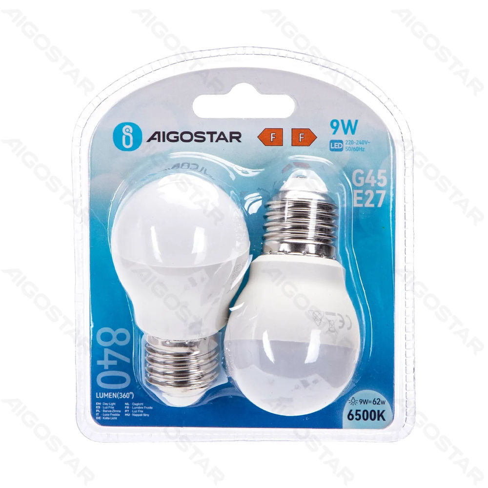MINI GLOBO LED G45 E27 9W - LUCE FREDDA 840LM - 2PZAigostar