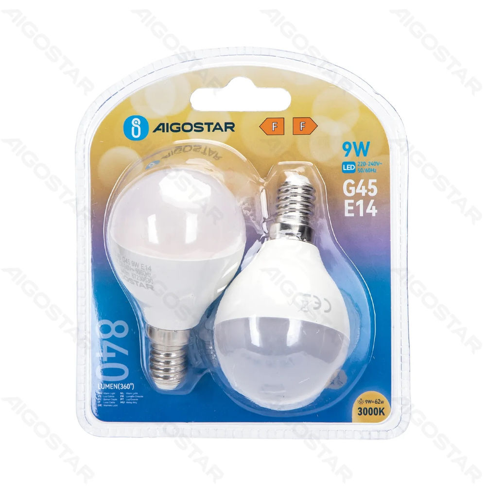 MINI GLOBO LED G45 E14 9W - LUCE CALDA 840LM - 2PZAigostar