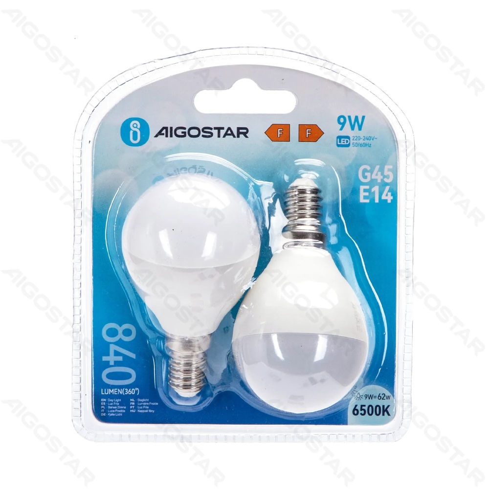 MINI GLOBO LED G45 E14 9W - LUCE FREDDA 840LM - 2PZAigostar