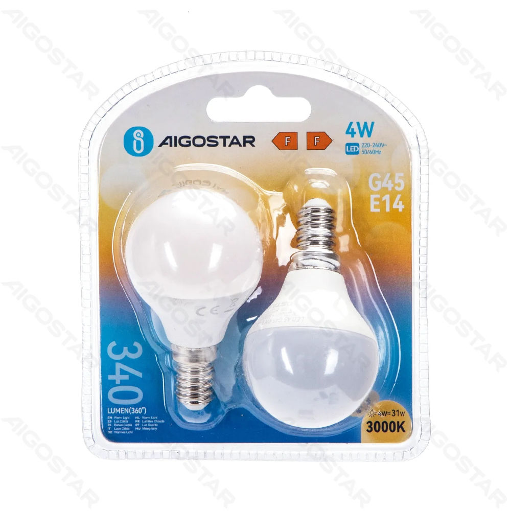 MNI GLOBO LED G45 E14 4W - LUCE CALDA 340LM - 2PZAigostar