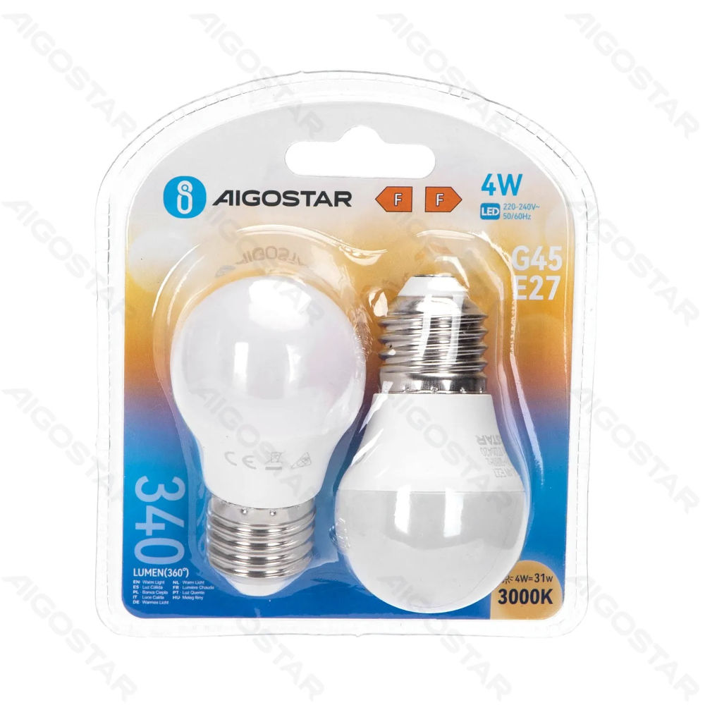 MINI GLOBO LED G45 E27 4W - LUCE CALDA 340LM - 2PZAigostar