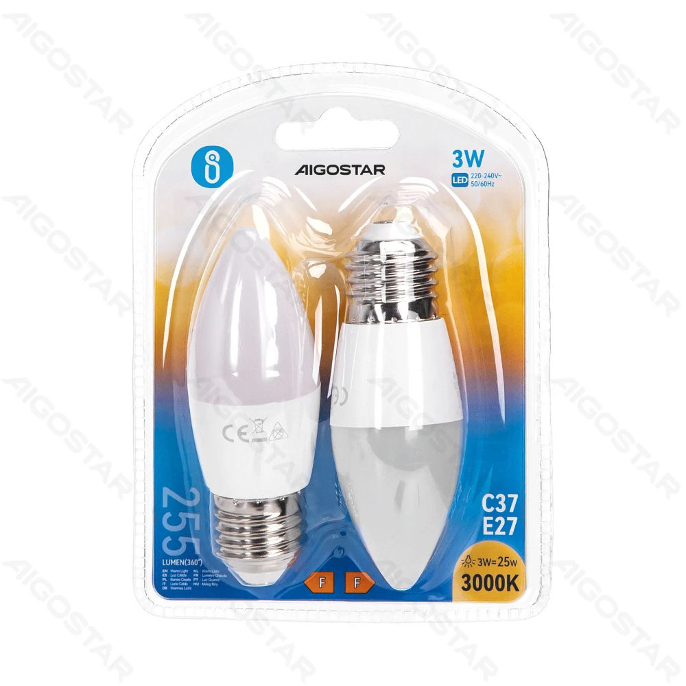 LAMPADINA LED C37 E27 3W - LUCE CALDA 255LM - 2PZAigostar