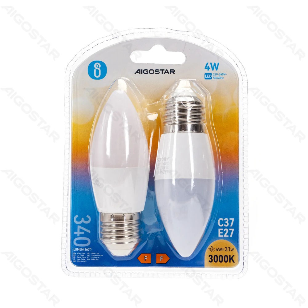 LAMPADINA LED C37 E27 4W - LUCE CALDA 340LM - 2PZAigostar