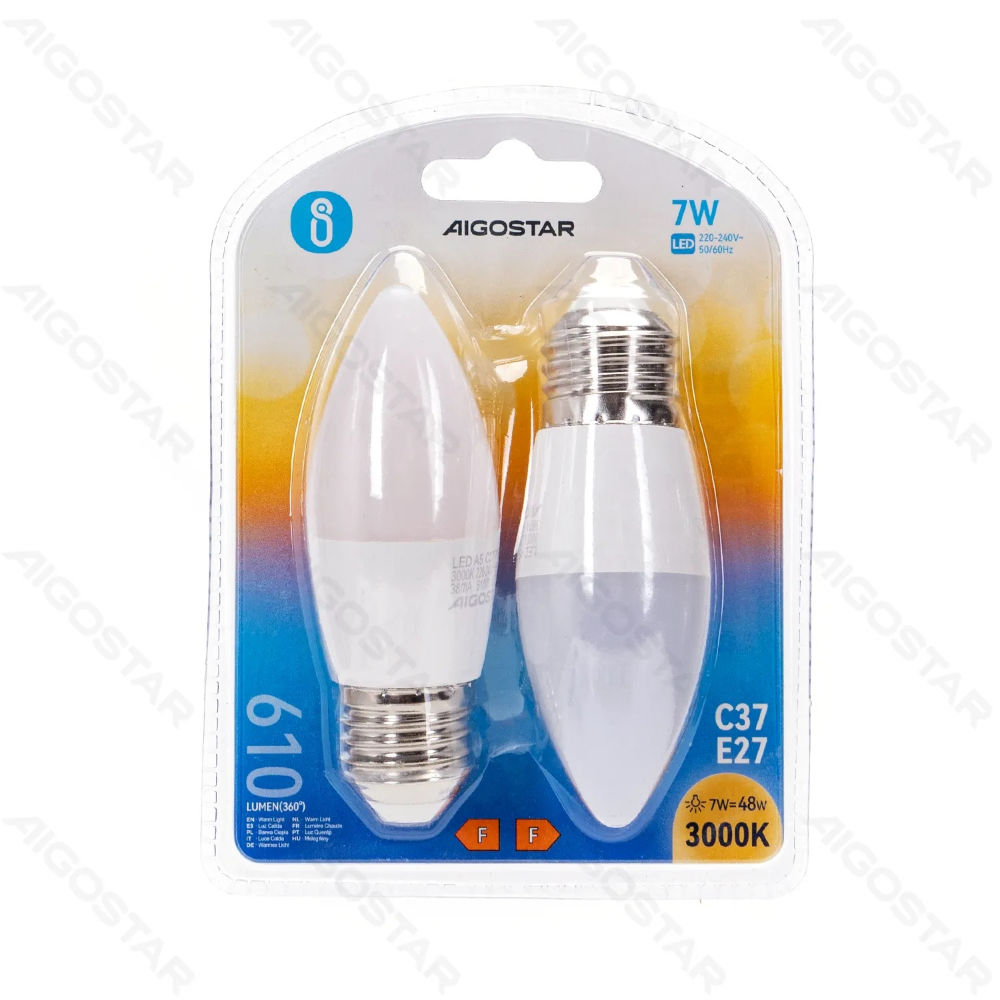 LAMPADINA LED C37 E27 7W - LUCE CALDA 610LM - 2PZAigostar