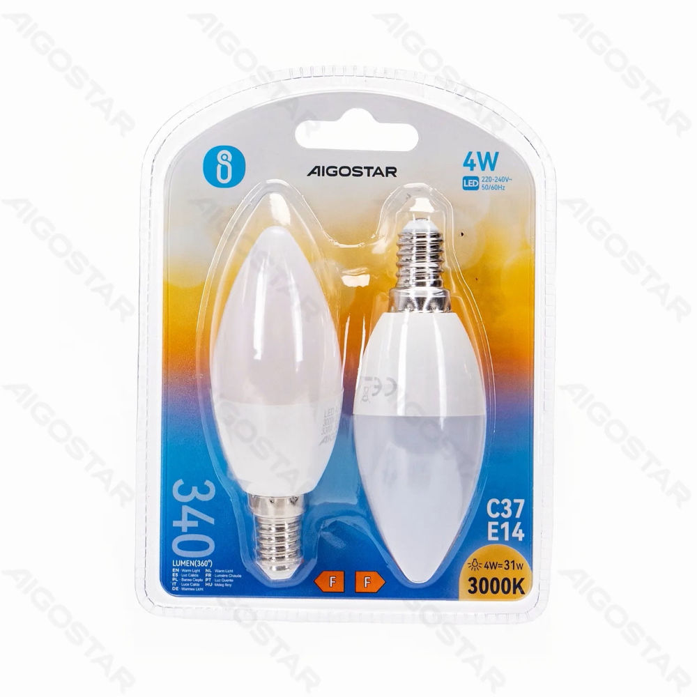 LAMPADINA LED C37 E14 4W - LUCE CALDA 340LM - 2PZAigostar