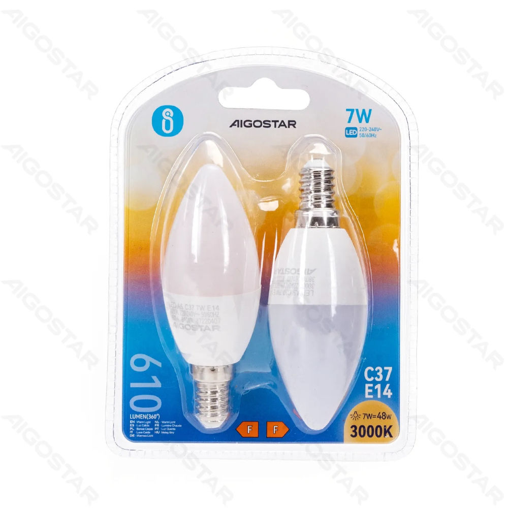 LAMPADINA LED C37 E14 7W - LUCE CALDA 610LM - 2PZAigostar