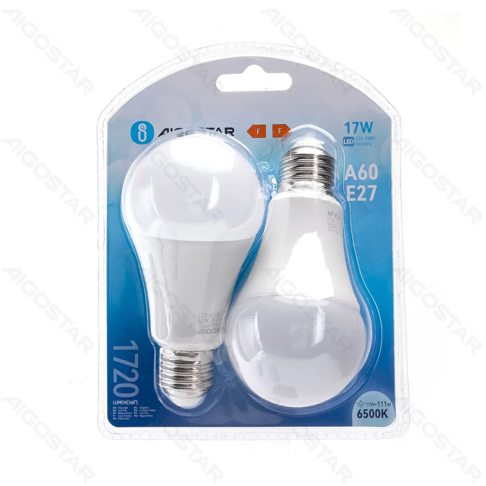 LAMPADINA LED A60 E27 17W - LUCE FREDDA 1720LM - 2PZAigostar