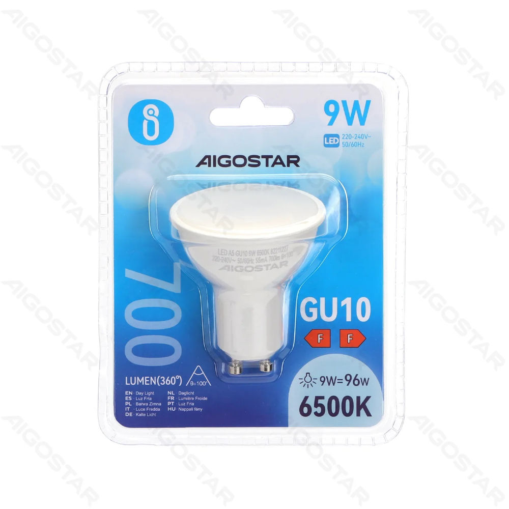 LED GU10 9W - LUCE FREDDA 6400K - 675LMAigostar