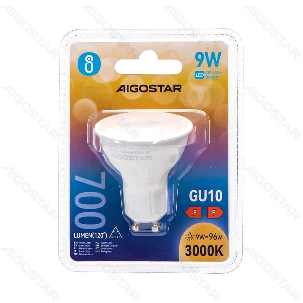 LED GU10 9W - LUCE CALDA 3000K - 700LMAigostar