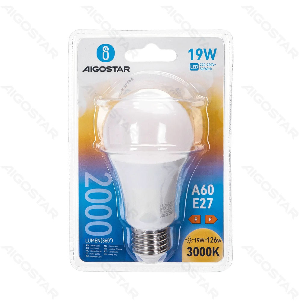 LAMPADINA LED A60 E27 19W - LUCE CALDA - 2000LMAigostar
