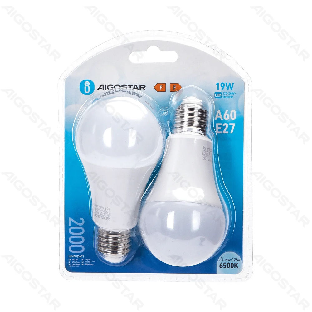 LAMPADINA LED A60 E27 19W - LUCE FREDDA 2000LM - 2PZAigostar