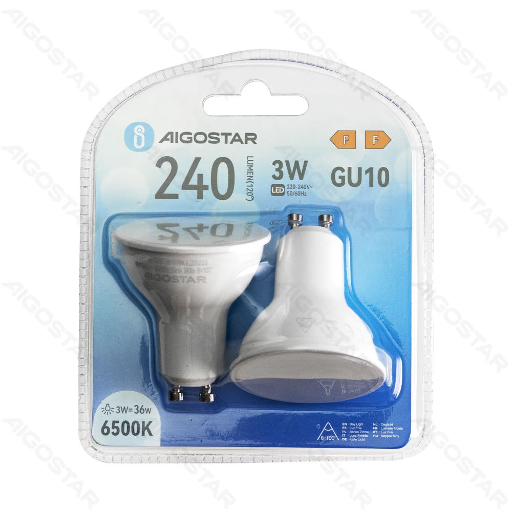 LED GU10 3W - LUCE FREDDA 6500K 240LM - 2PZAigostar