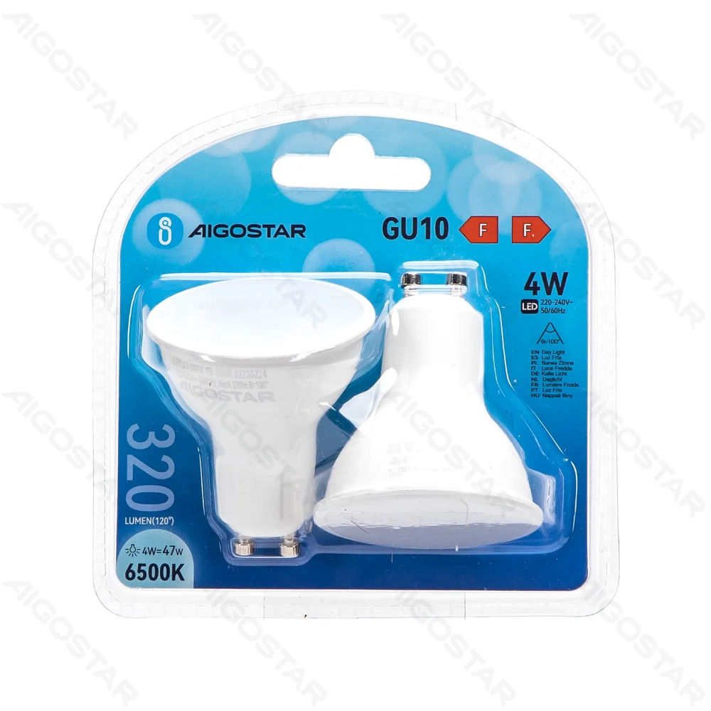 LED GU10 4W - LUCE FREDDA 6500K 320LM - 2PZAigostar