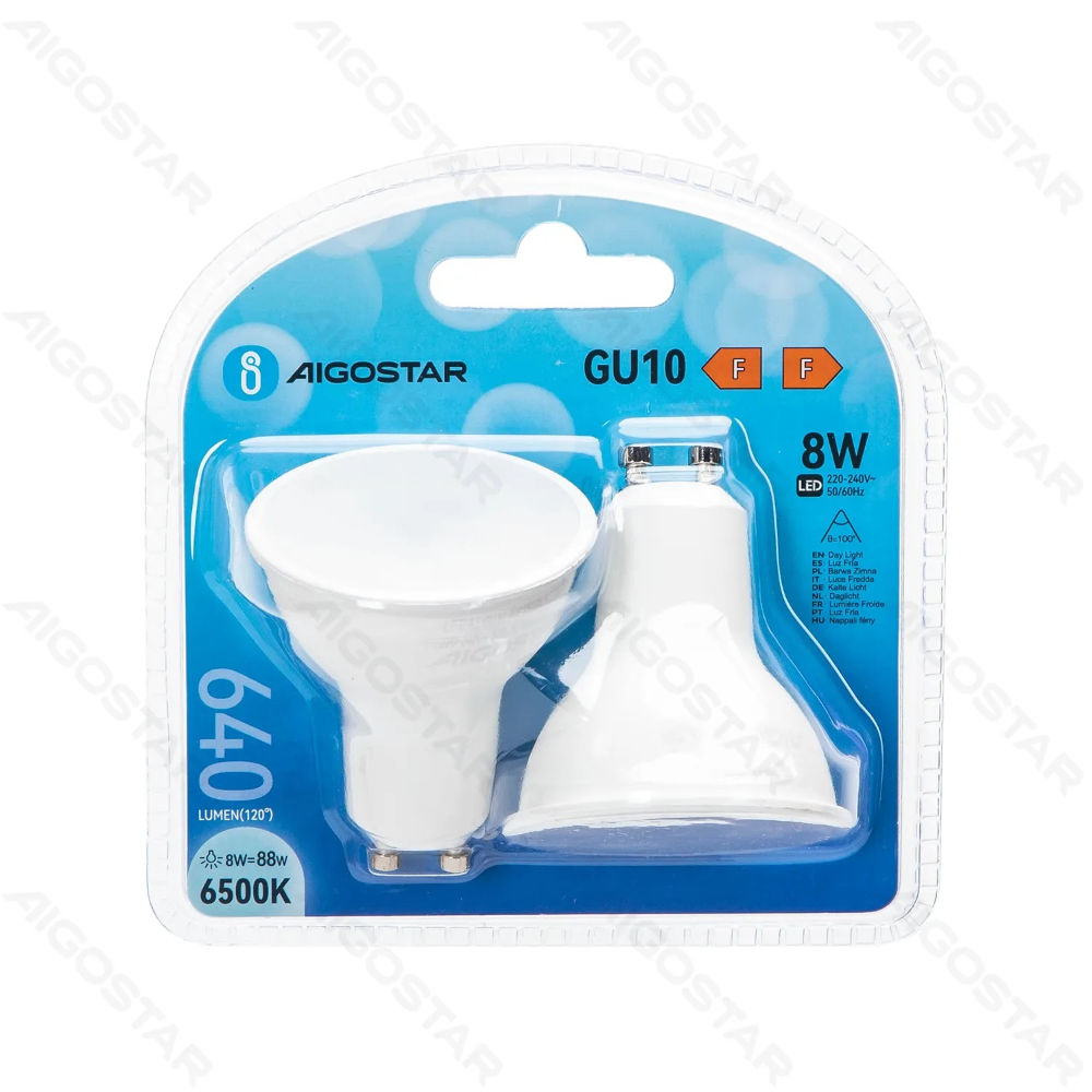 LED GU10 8W - LUCE FREDDA 6500K 640LM- 2PZAigostar
