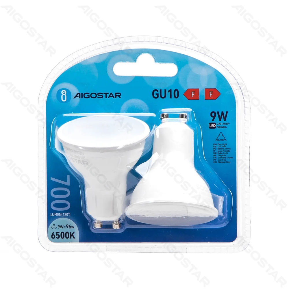 LED GU10 9W - LUCE FREDDA 6500K 700LM - 2PZAigostar