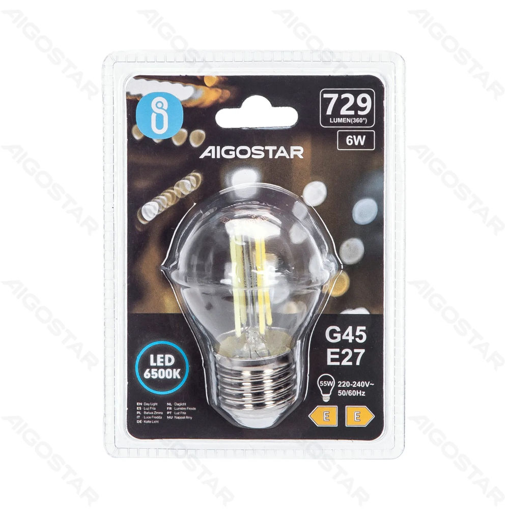 LAMPADINA LED G45 E27 6W - LUCE FREDDA 6500KAigostar