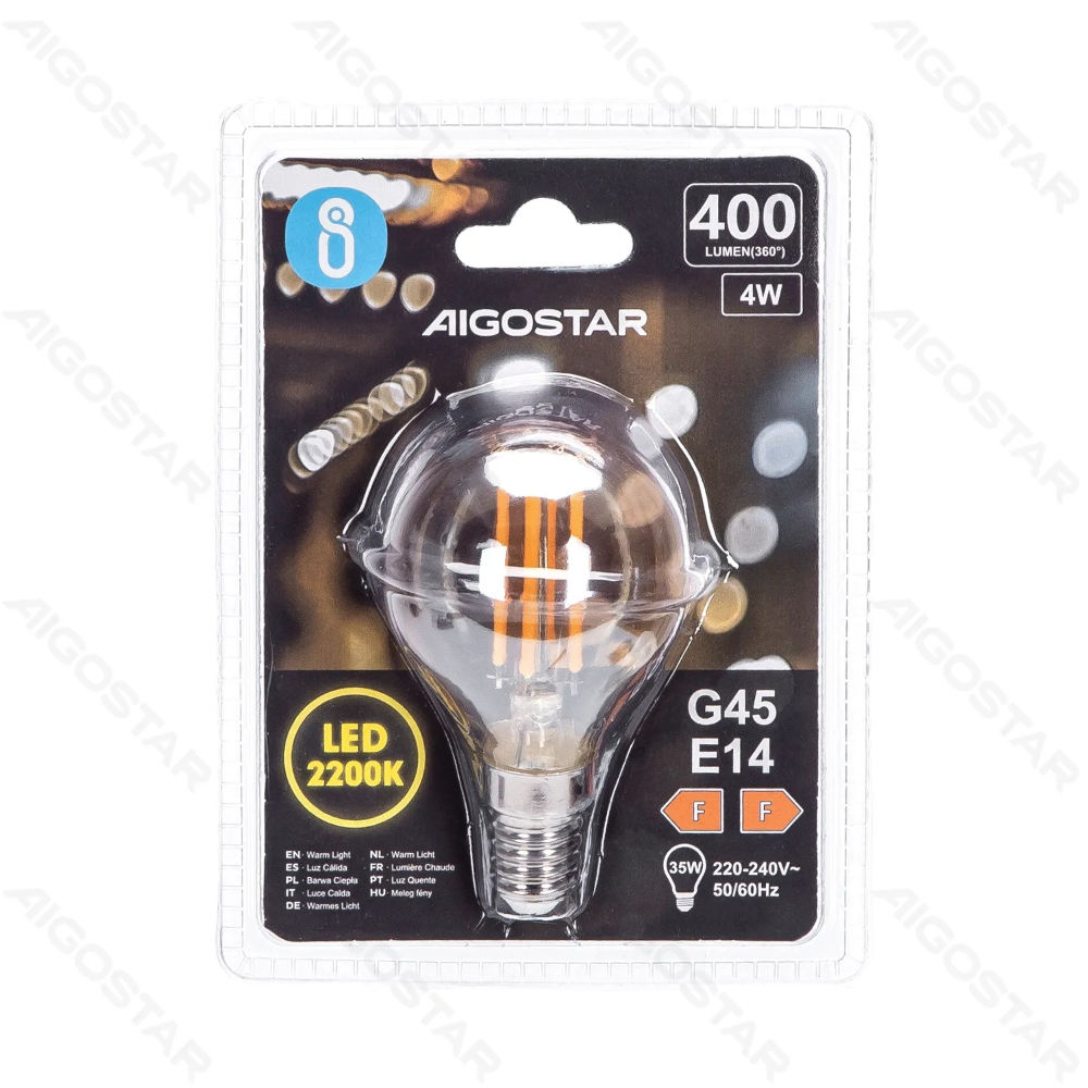 LAMPADINA LED G45 E14 4W AMBRATA - LUCE CALDA 2200KAigostar
