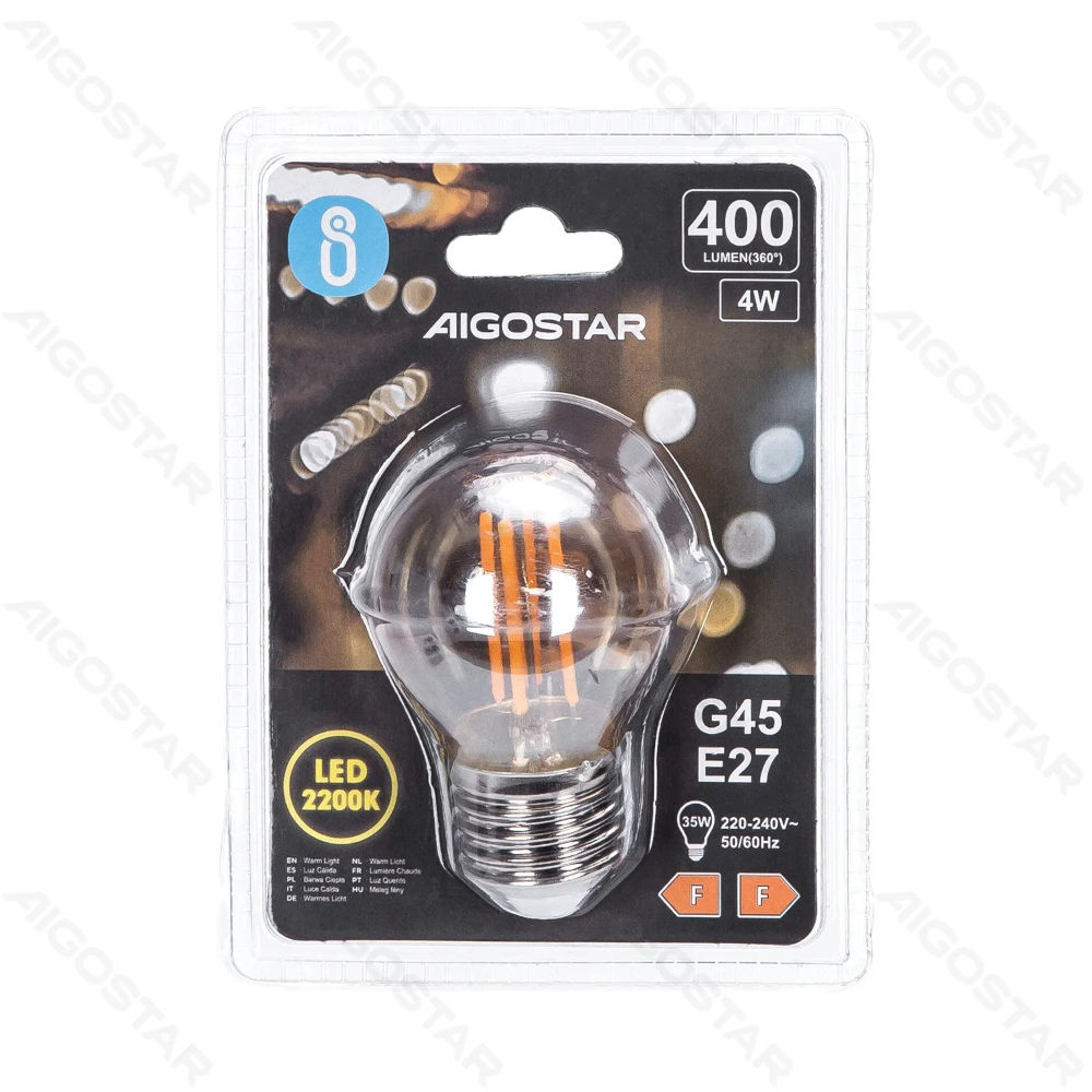 LAMPADINA LED G45 E27 4W AMBRATA - LUCE CALADA 2200KAigostar