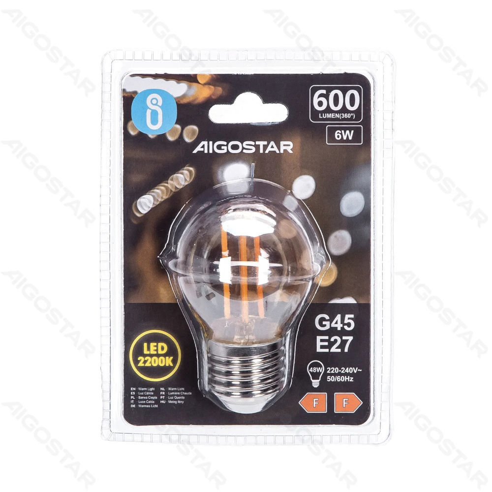 LAMPADINA LED G45 E27 6W AMBRATA - LUCE CALDA 2200KAigostar