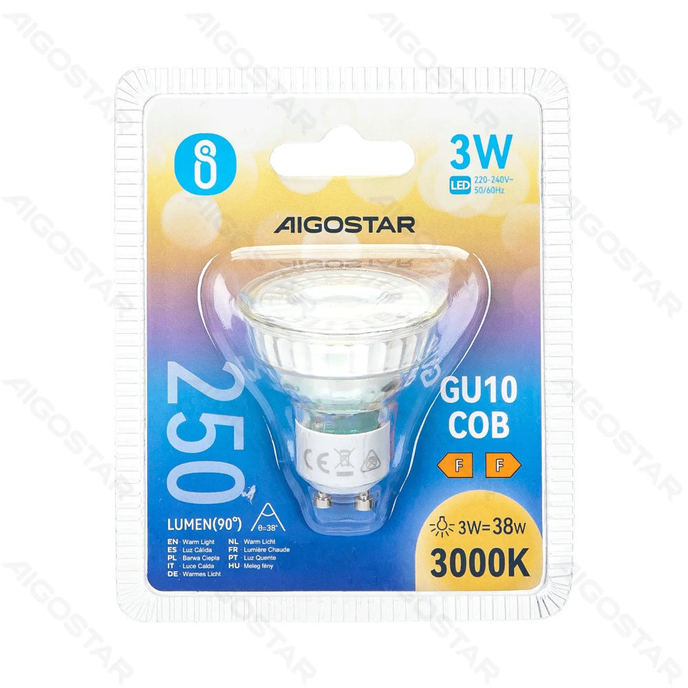 LED GU10 COB 3W - LUCE CALDA 3000K - 250LMAigostar