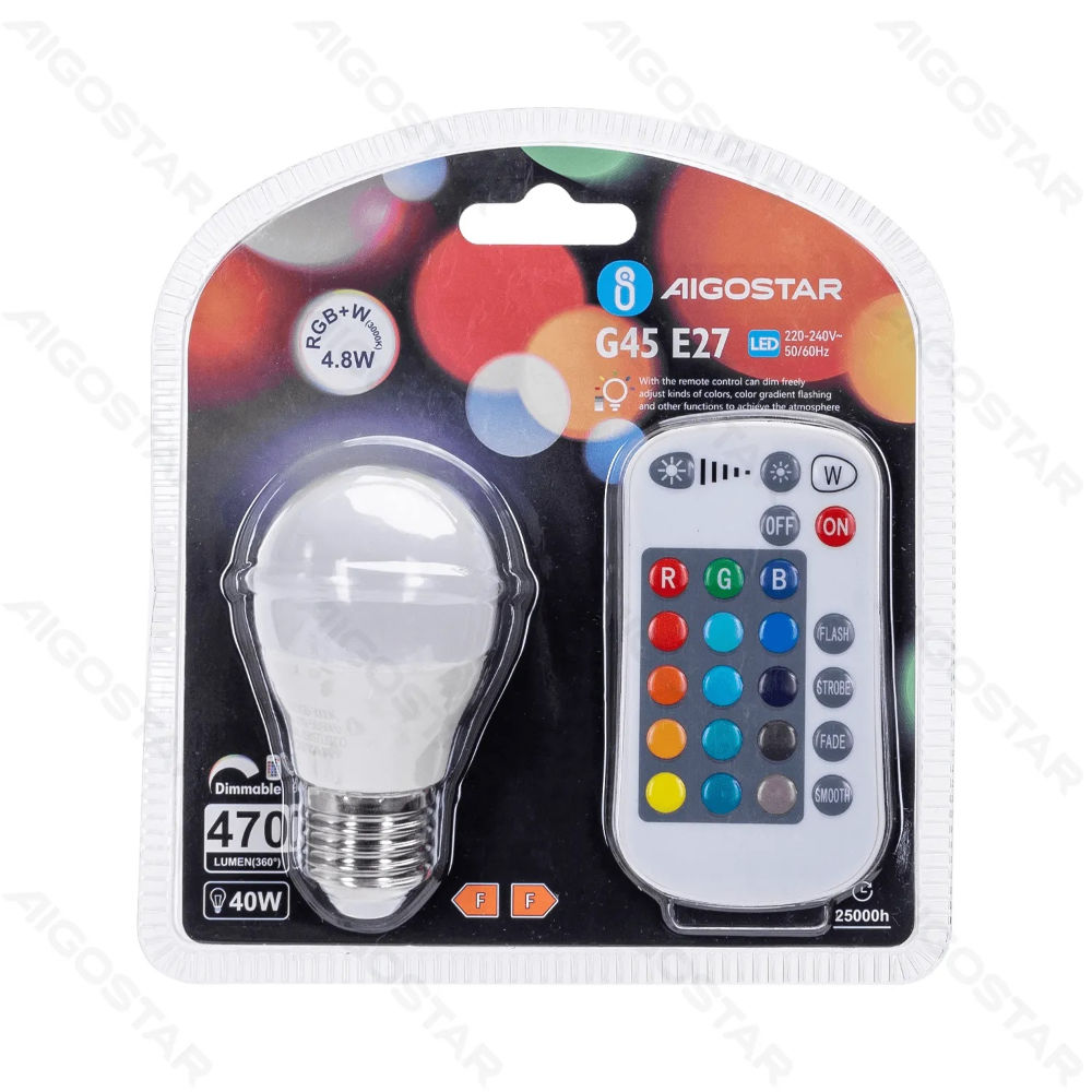 LAMPADINA LED G45 E27 4.8W - RGB CON TELECOMANDOAigostar
