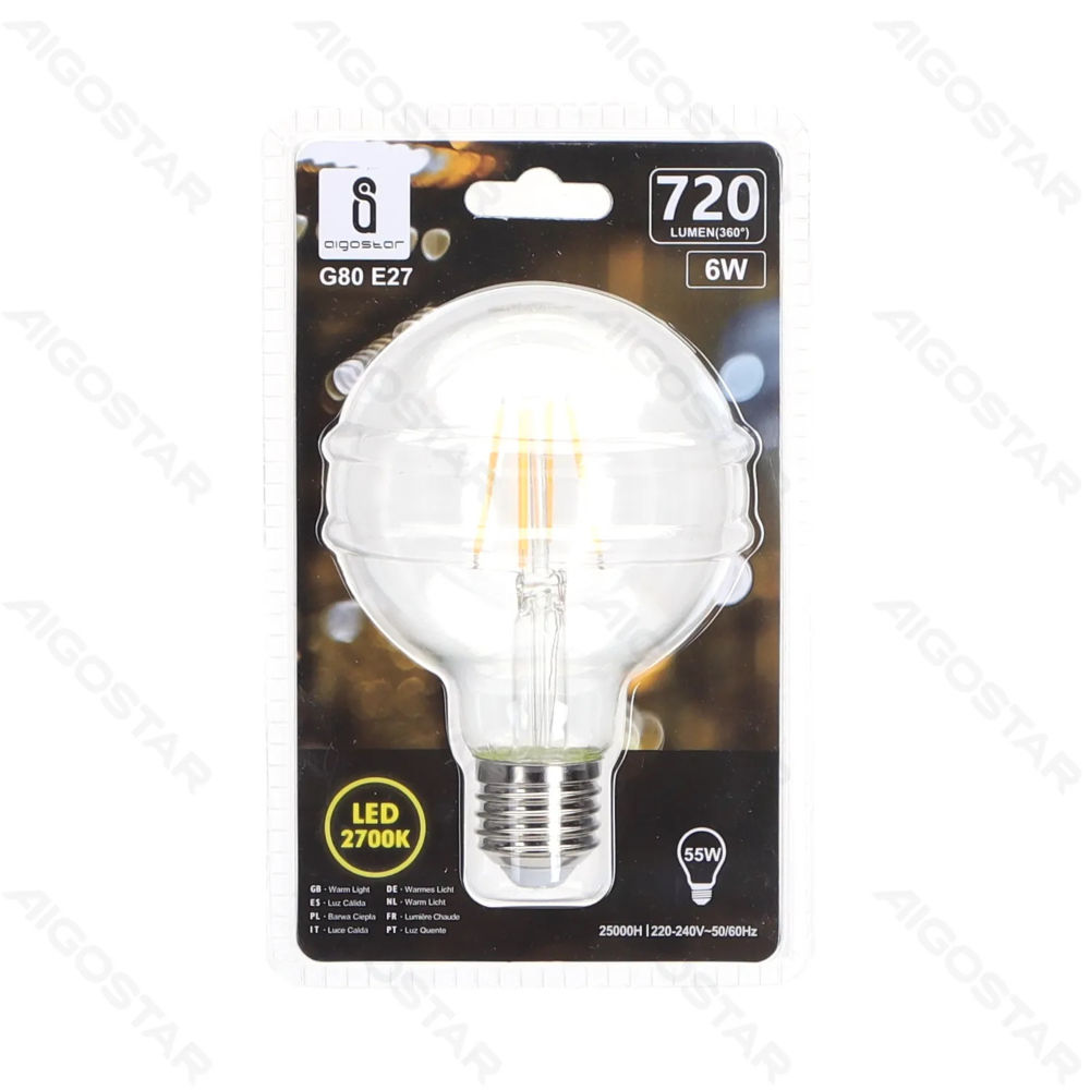 LAMPADINA LED G80 E27 6W - LUCE CALDA 2700KAigostar