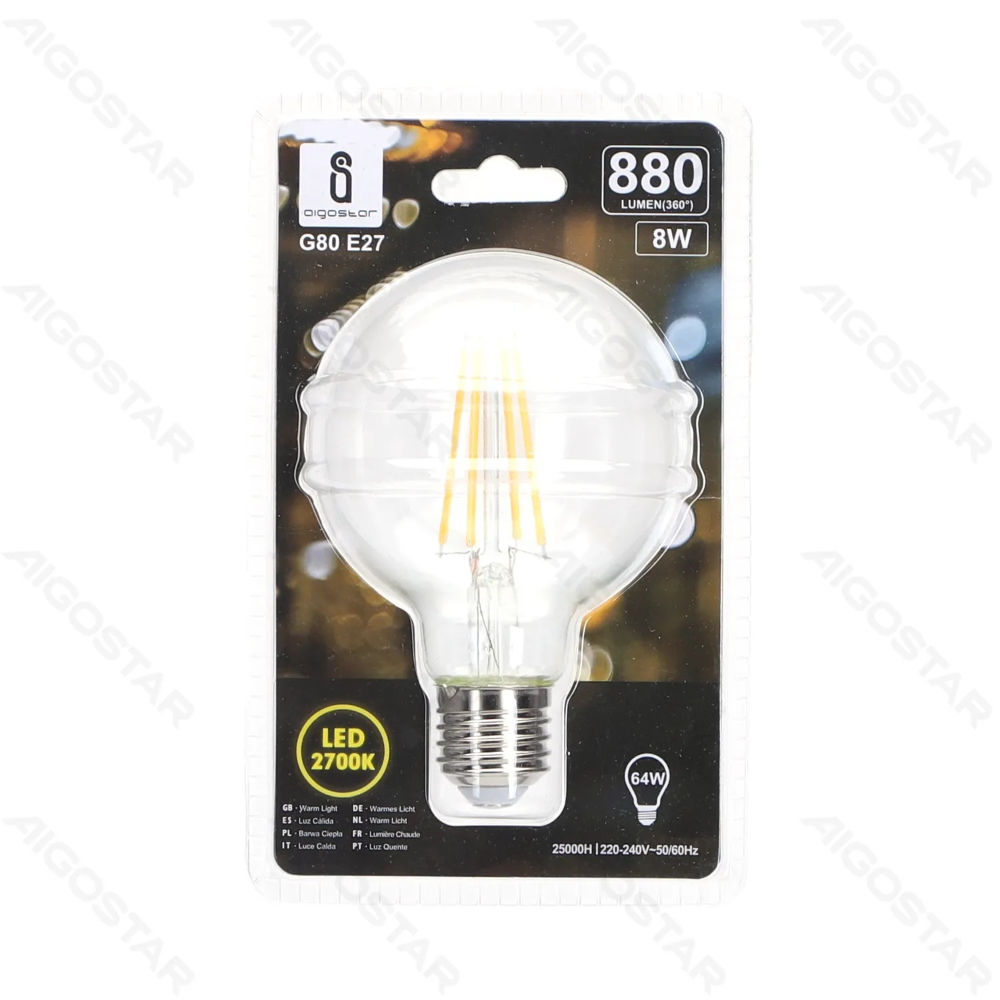 LAMPADINA LED G80 E27 8W - LUCE CALDA 2700KAigostar