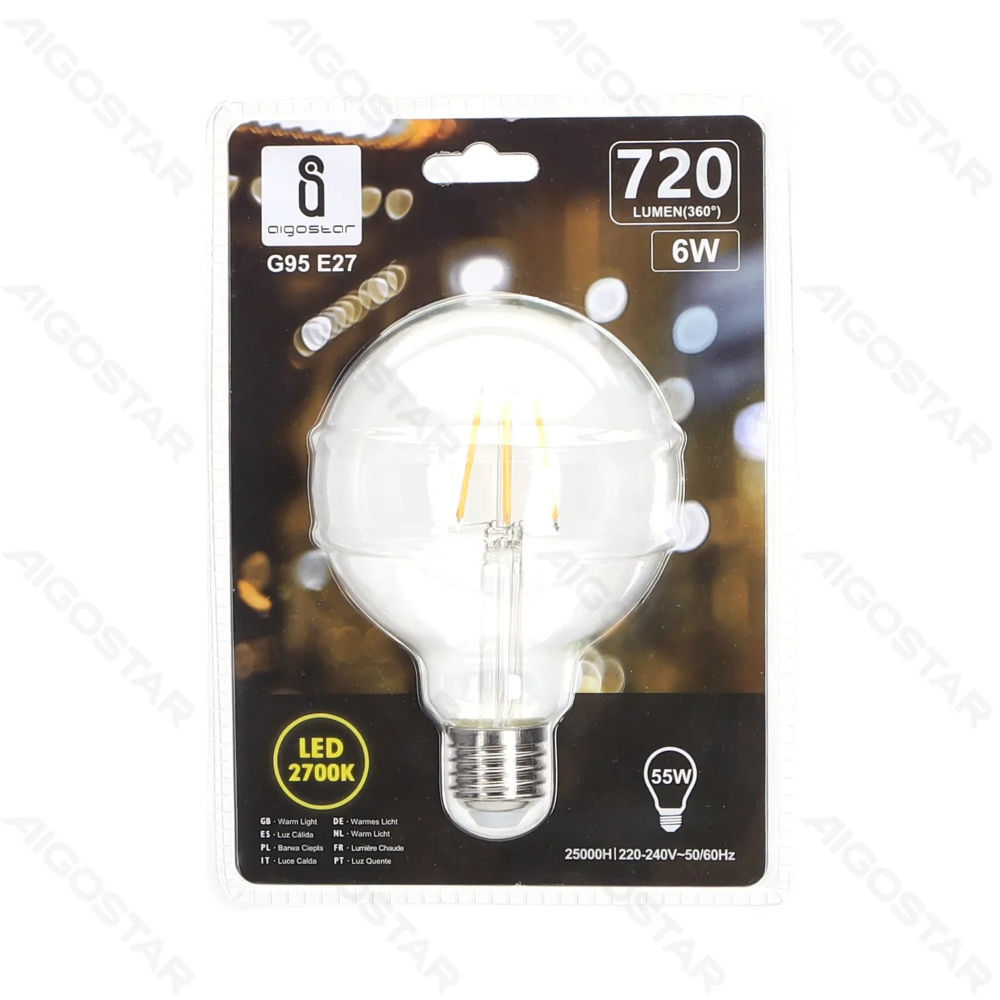 LAMPADINA LED G95 E27 6W - LUCE CALDA 2700KAigostar