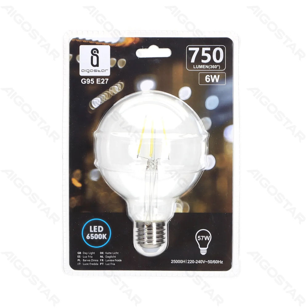 LAMPADINA LED G95 E27 6W - LUCE FREDDA 6500KAigostar
