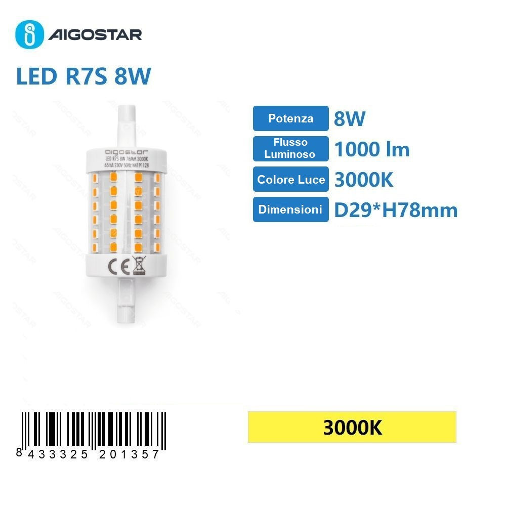 LAMPADINA LED R7S 8W - LUCE CALDA 1000LM - 78MMAigostar