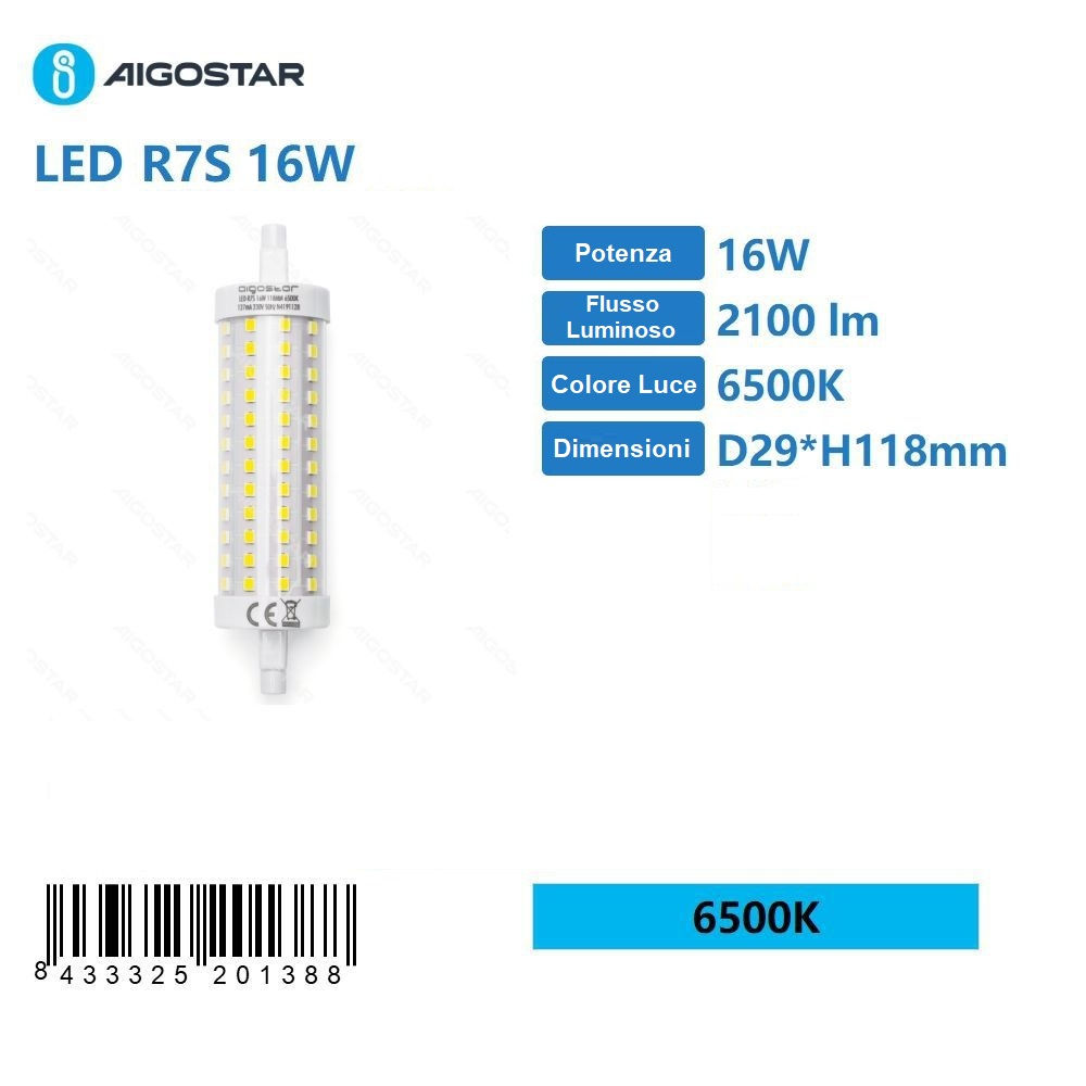 LAMPADINA LED R7S 16W - LUCE FREDDA 2100LM - 118MMAigostar