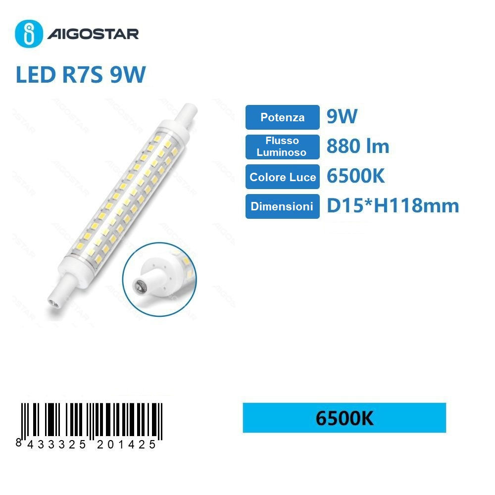 LAMPADINA LED R7S 9W - LUCE FREDDA 880LM - 118MMAigostar