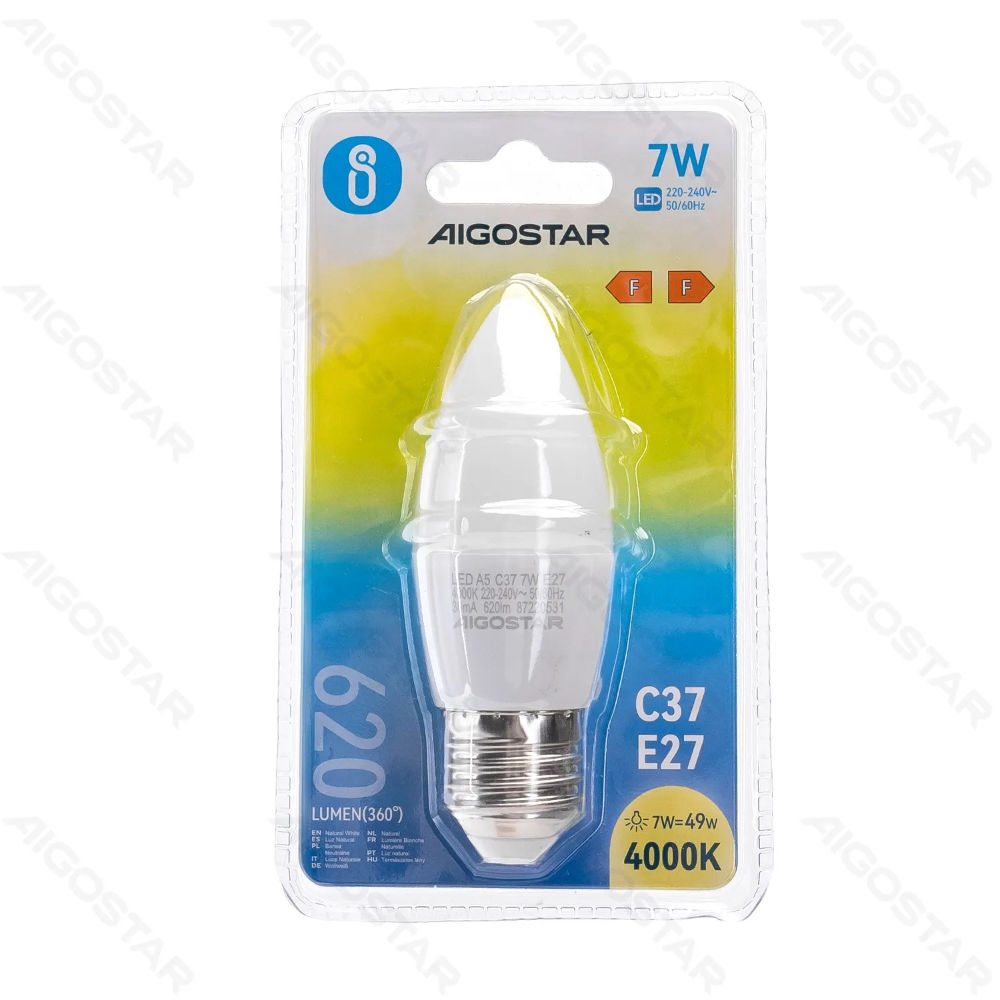 LAMPADINA LED C37 E27 7W - LUCE NEUTRA - 620LMAigostar